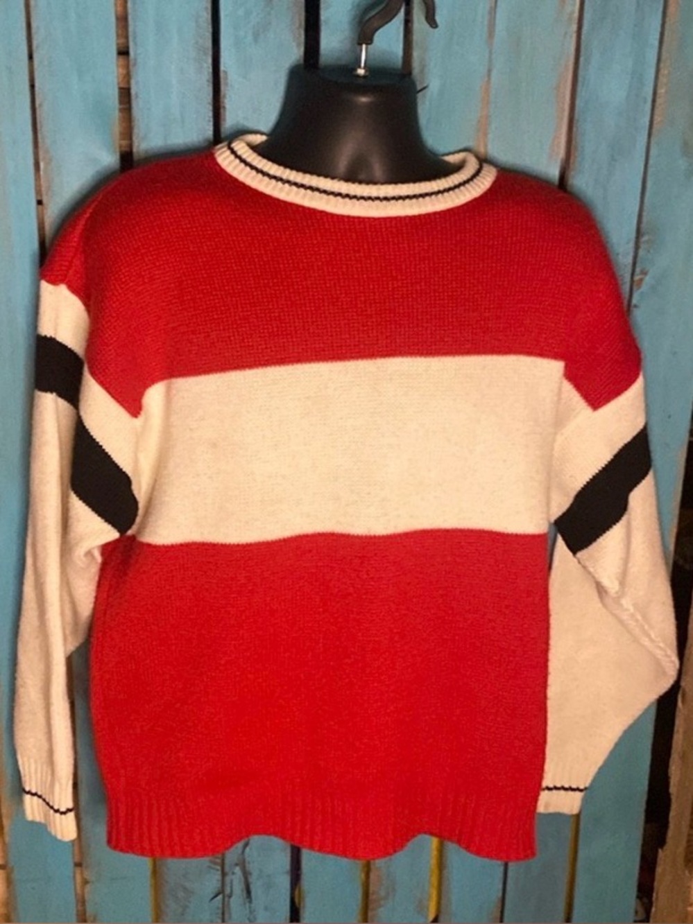 Vintage Aspen Lid acrylic wool crewneck sweater size large red white black